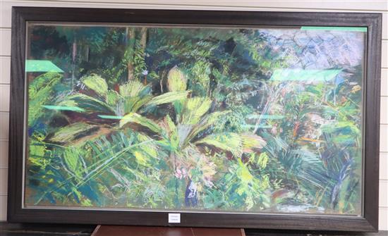 Anthony Eyton, pastel on panel, Malaysian plants, Eden Project, signed and dated 2001, Royal Academy 2002 Summer Exhibition label ver